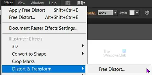 How to add a shadow to text in Adobe Illustrator - Free distort to menu