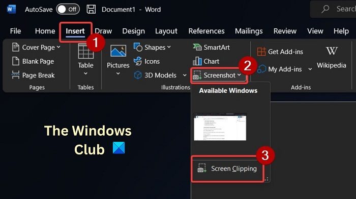 How to add screenshot in Microsoft Word