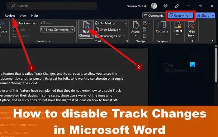 How to disable Track Changes in Microsoft Word