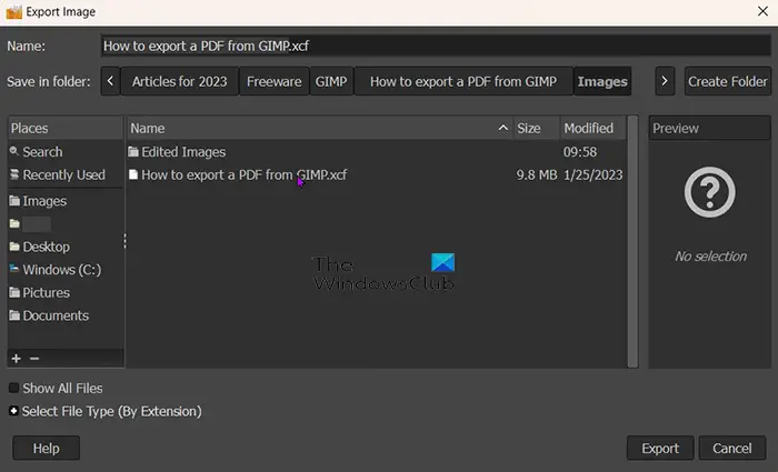 How to export a PDF from GIMP - Export image 1