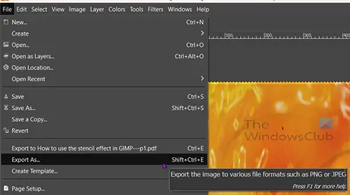 How to export a PDF from GIMP - File export