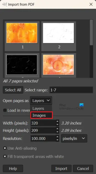 How to export a PDF from GIMP - Import from PDF - Images