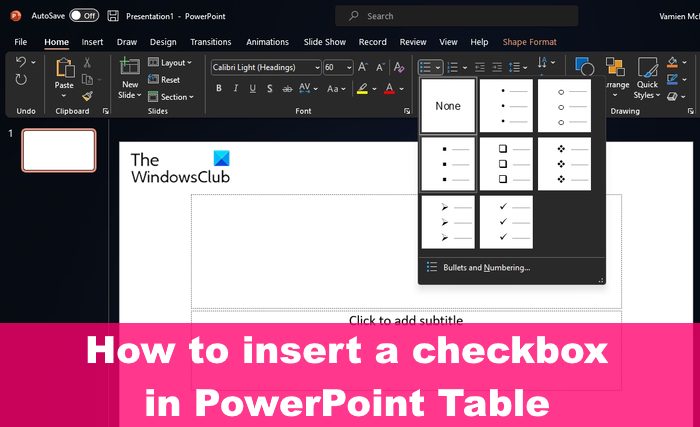 How to insert Check Box