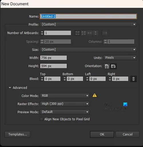 How to make a donut graph in Illustrator - New document options