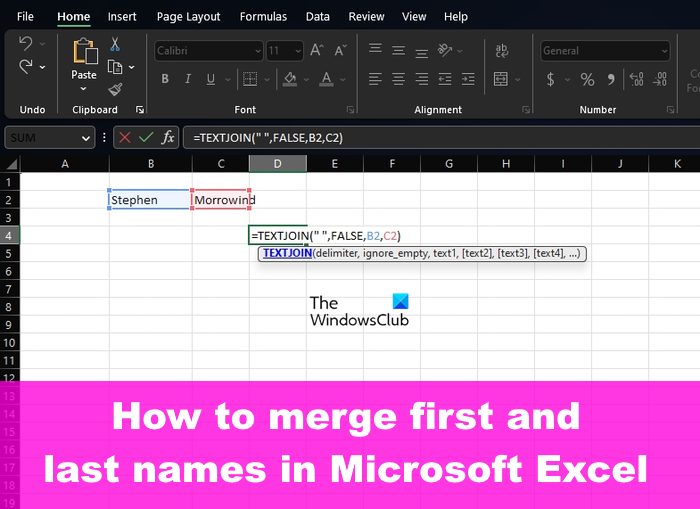 How to merge first and last names in Microsoft Excel