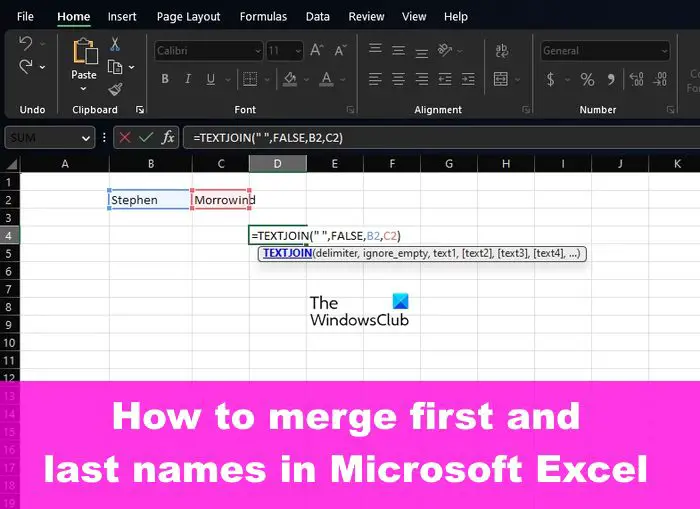 How to combine First and Last Names in Excel