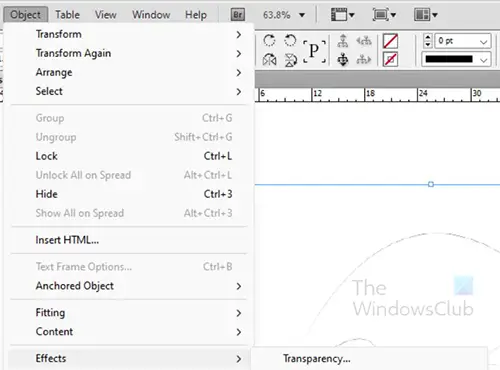 How to trace an image in InDesign - lower opacity - top menu
