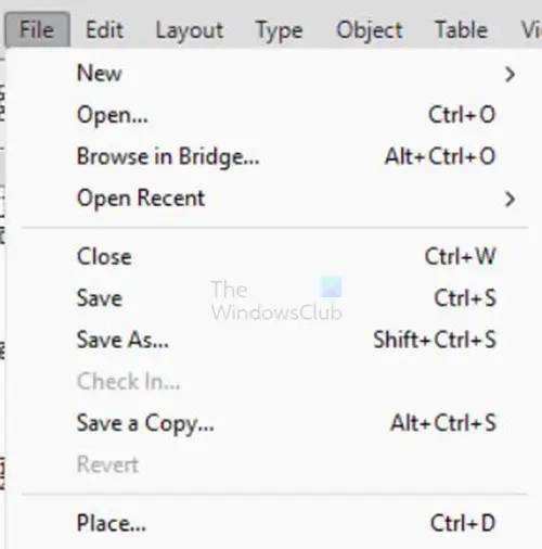 How to trace an object in InDesign - Place top menu