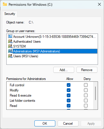 Modify Folder Permissions