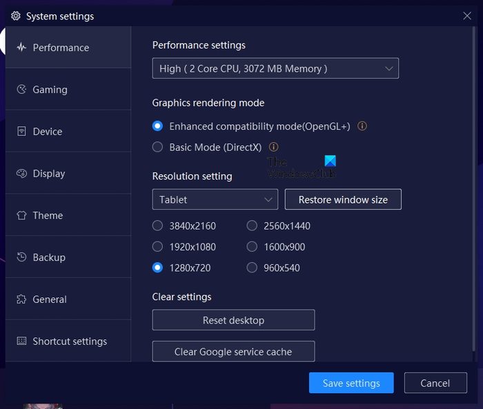 NoxPlayer System Settings