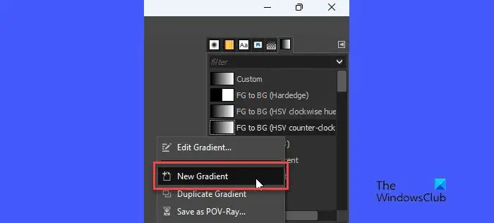 Option to create a new gradient in GIMP