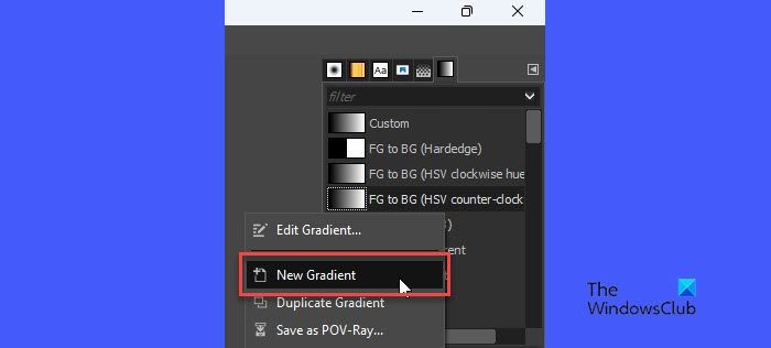 Option to create a new gradient in GIMP