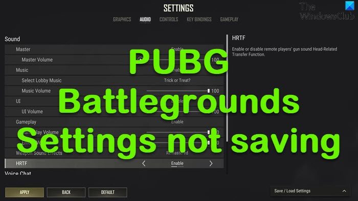 PUBG Battlegrounds Settings not saving