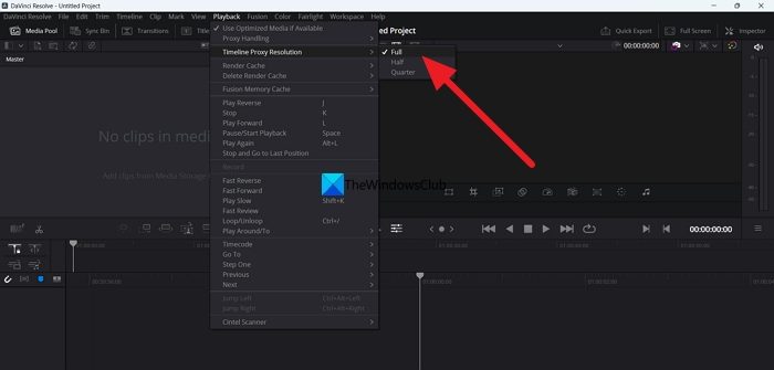 Playback resolution on DaVinci Resolve