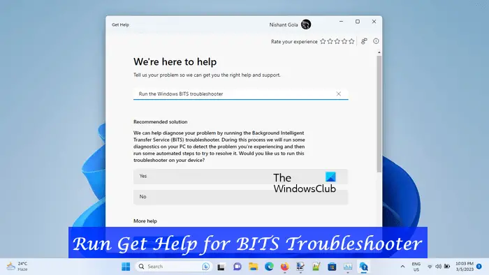 Run Get Help for BITS Troubleshooter
