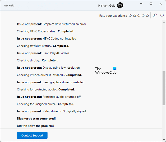 Status of issues fixed by Get Help Video Playback Troubleshooter