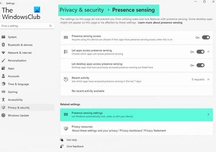 Presence Sensing in Windows 11