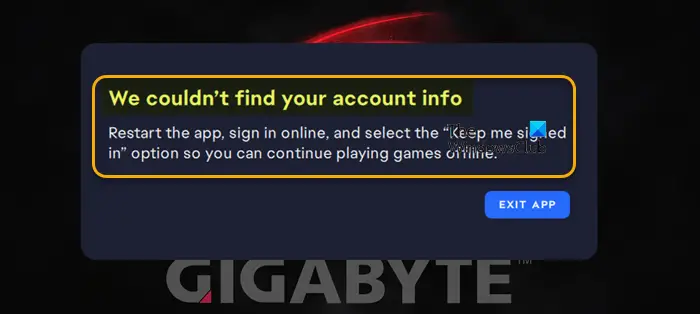 We couldn't find your account info EA app error