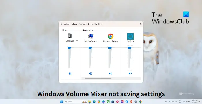 Windows Volume Mixer not saving settings