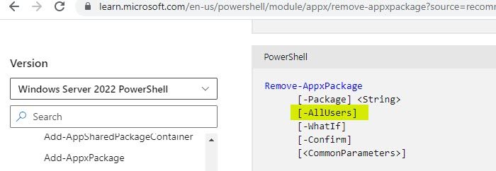 -allusers parameter in Remove-AppxPackage