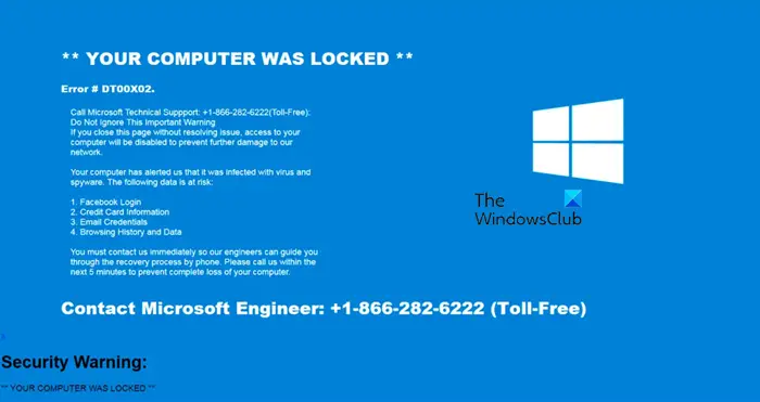 Windows Defender Security warning Computer locked