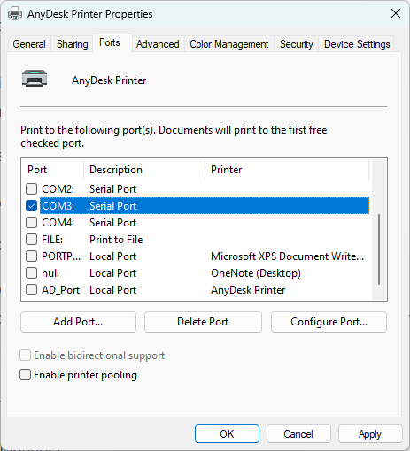 delete printer ports from Windows Settings