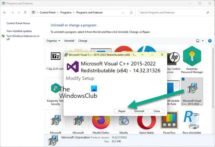 repair Microsoft Visual C