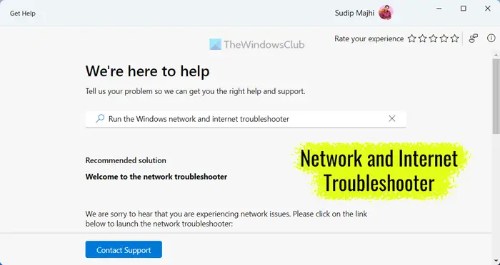 Cómo ejecutar Obtener ayuda para el solucionador de problemas de red e Internet en Windows 11