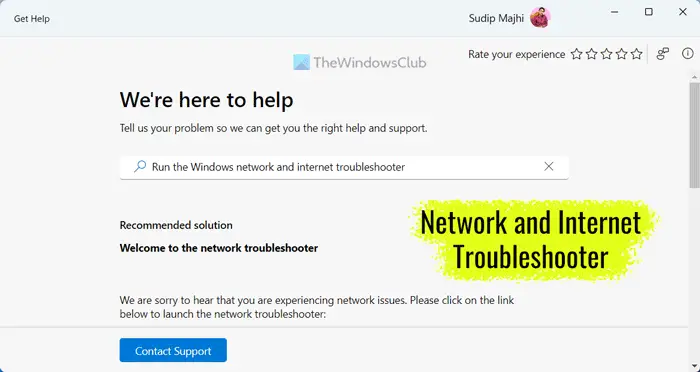 How to run Get Help for Network and Internet Troubleshooter