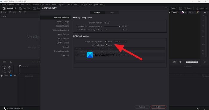 hardware acceleration on DaVinci Resolve