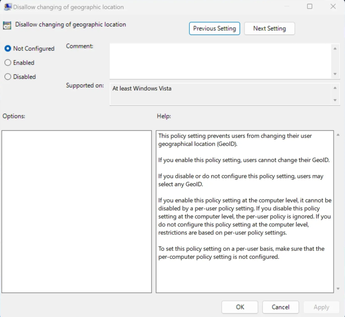 modifying geographic locations using group policy editor