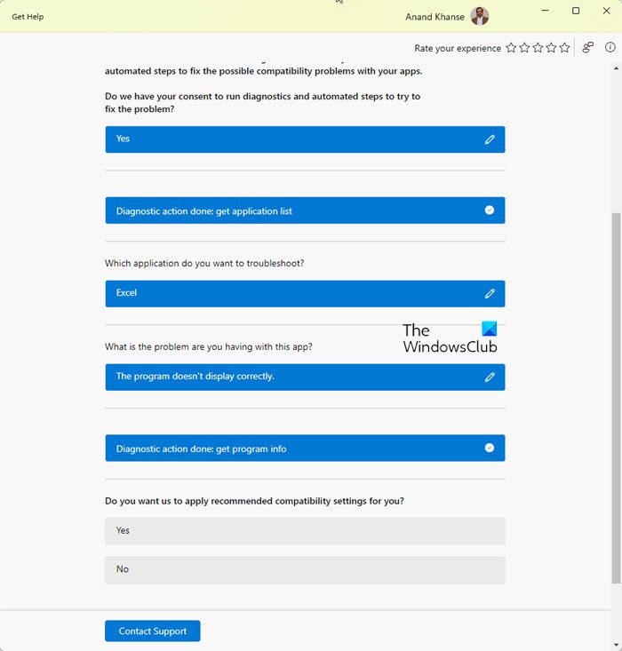 Program Compatibility Troubleshooter in Get Help app