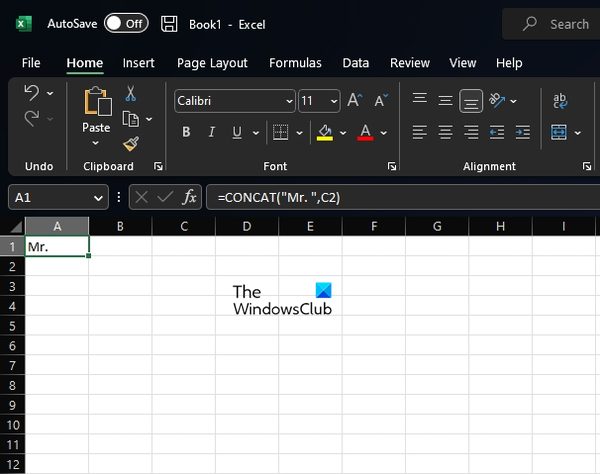 Add text to beginning of cell formula concat