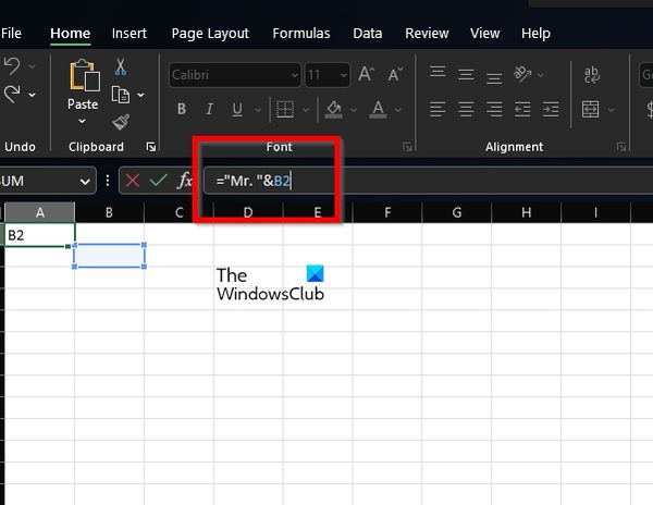 Add text to beginning of cell formula