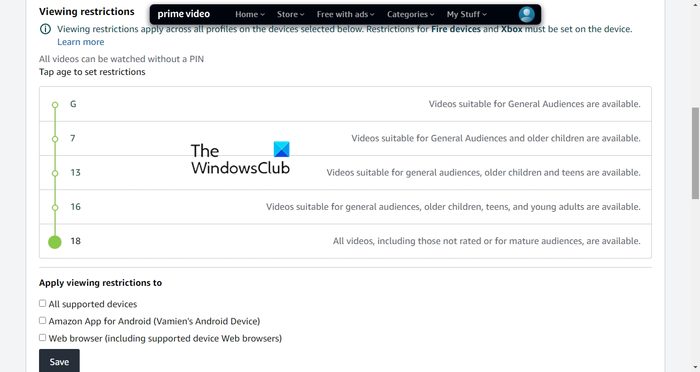 Amazon Prime Video Viewing Restrictions