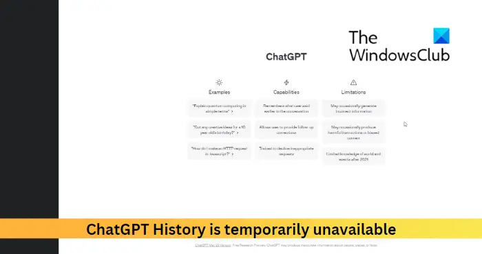 ChatGPT History is temporarily unavailable