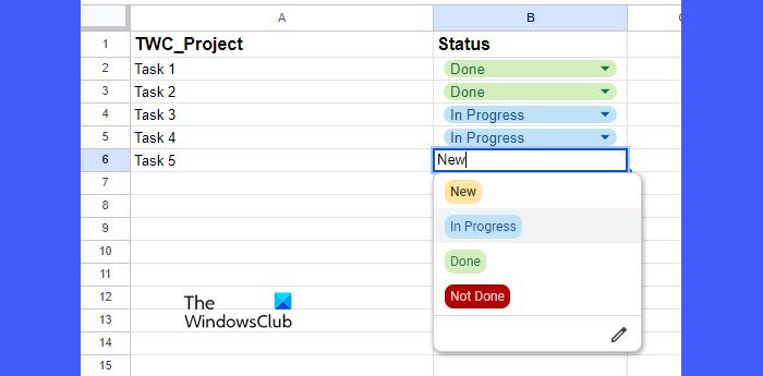 Create a dropdown list with color in Google Sheets