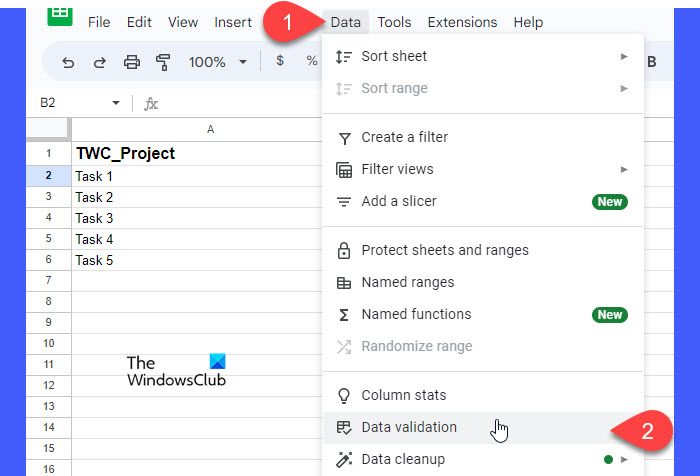 Data Validation in Google Sheets