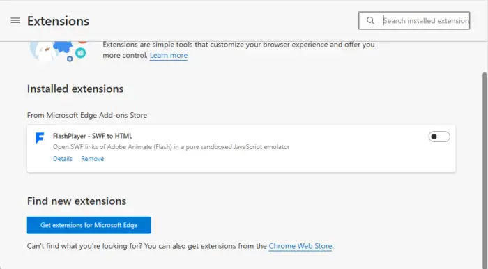 Disable Installed Extensions on Edge browser