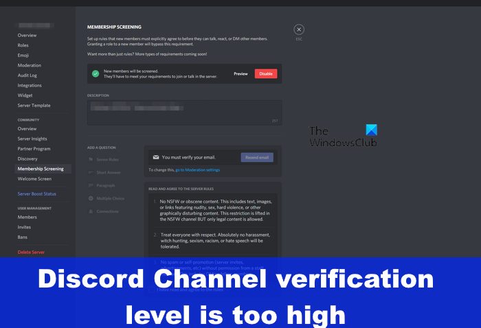 Discord Channel verification level is too high