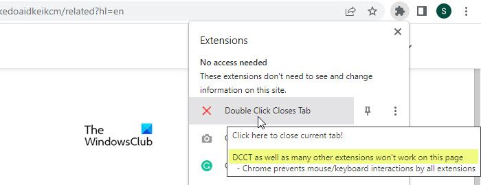 Double Click Closes Tab Chrome Extension