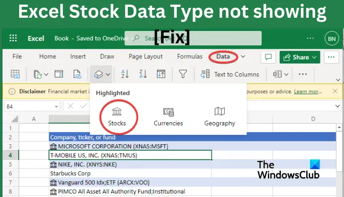 Excel Stock Data Type not showing [Fix]