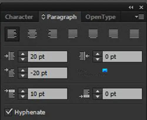 How to add Bullets and Numbering in Illustrator - Paragraph panel values