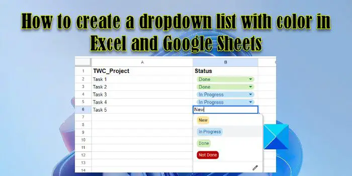 How to create a dropdown list with color in Excel and Google Sheets