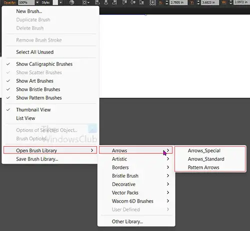 How to make Arrows in Illustrator - Arrows menu