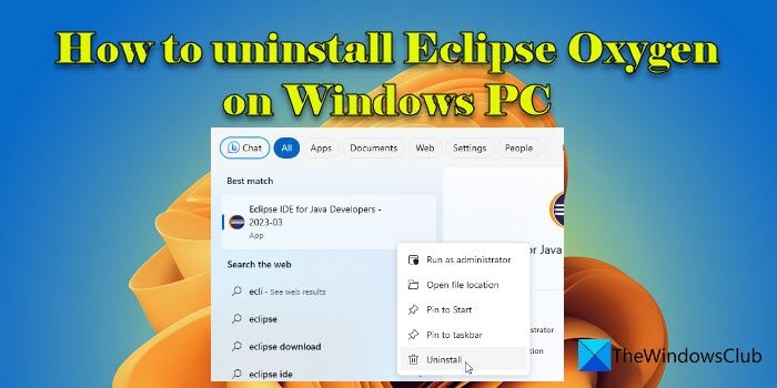 How to uninstall Eclipse Oxygen on Windows PC