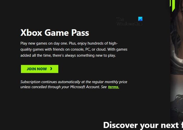 Join Xbox Game Pass