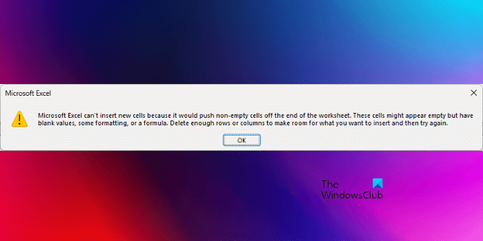 Excel не может вставить новые ячейки, потому что он вытолкнет непустые ячейки Excel не может вставить новые ячейки, потому что он вытолкнет непустые ячейки