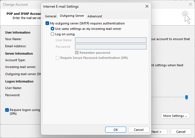 Modify Outlook Account Settings