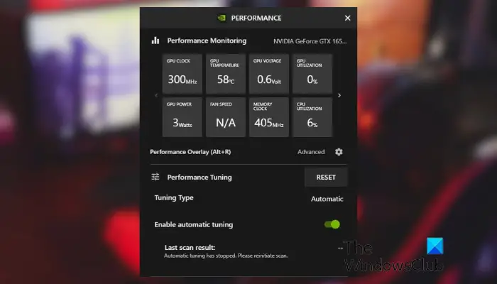NVIDIA automatic performance tuning not working or turning on